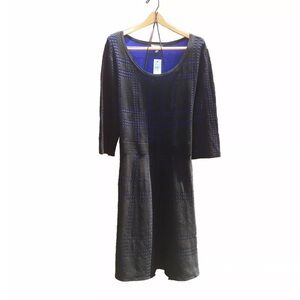 Lane Bryant Dress Black Blue Dot Plaid 3/4 Sleeve Midi Plus Size 26 28 BNWT